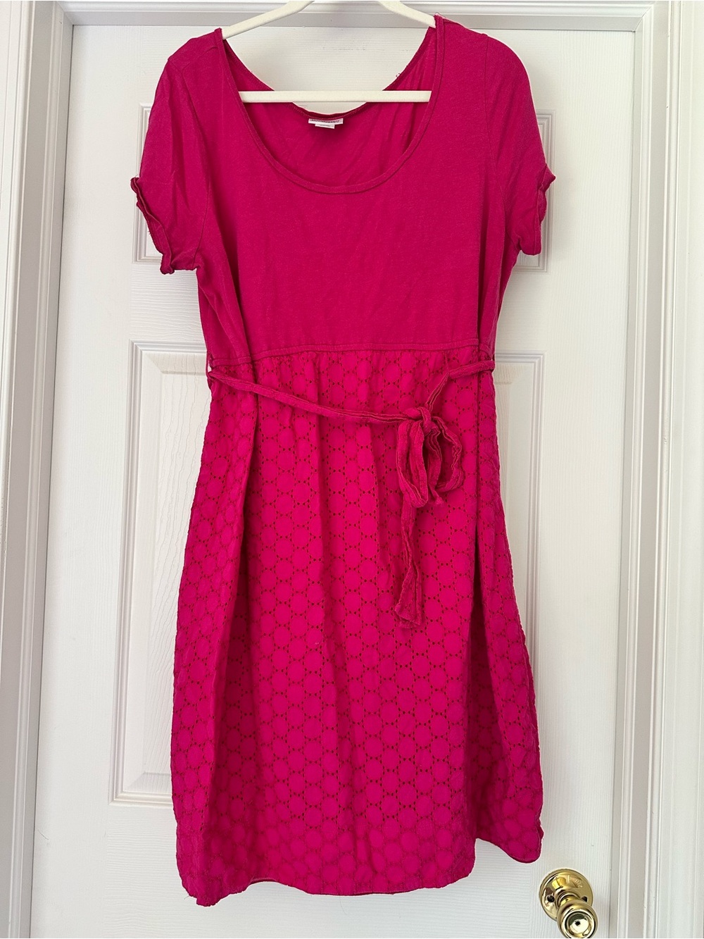 Motherhood Maternity XL Scoop Neck Cap Sleeve Jersey Knit/Eyelet Lace Pink Dress